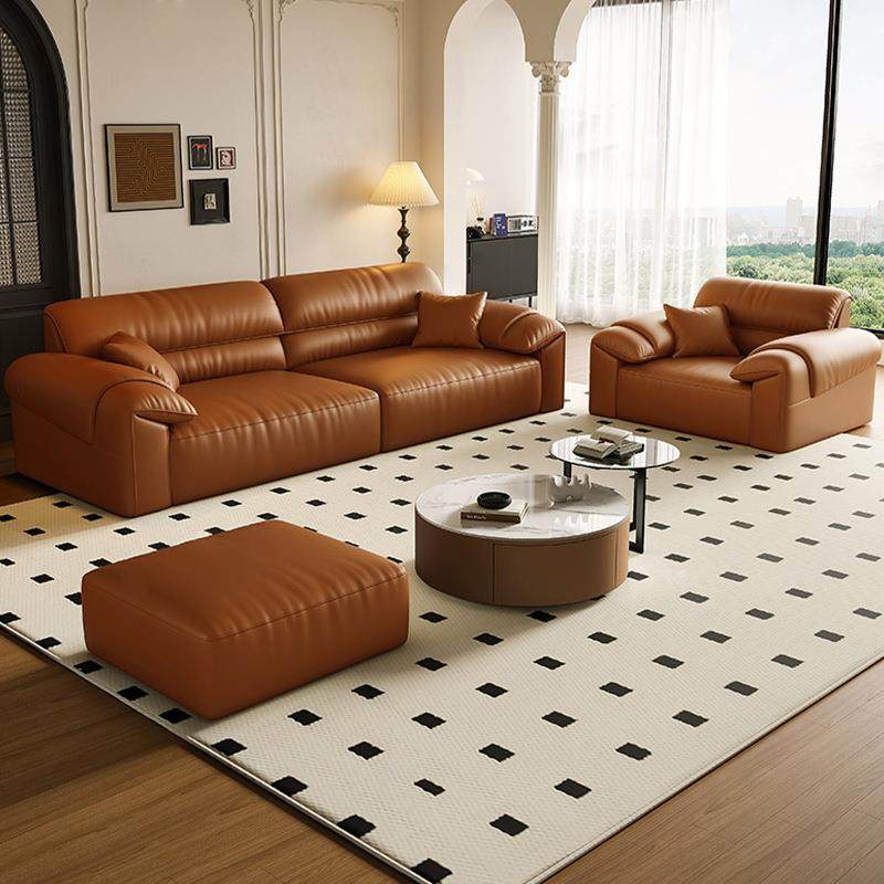 耳朵皮艺沙发意式极简轻奢家用客厅大小户型简约现代直排真皮沙发