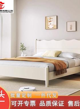 北欧实木床现代简约双人床黑色1.5米白色软包靠1.8m主卧婚床家具