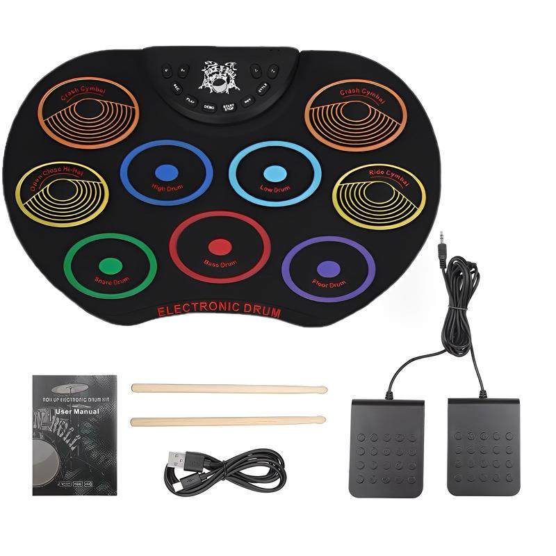 英文版彩色手卷架子鼓成人需要外接喇叭便携式儿童电子乐器