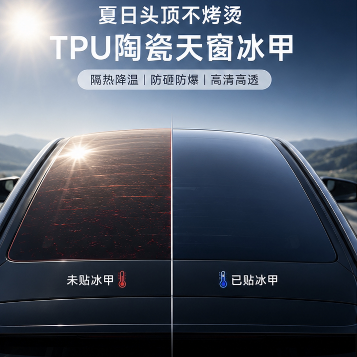 TPU天窗冰甲膜汽车全景天幕隔热防晒防爆划痕自修复膜免费包安装