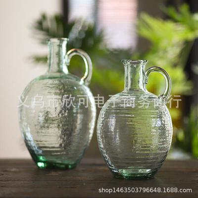 现代简约轻RWF奢创意单璃耳玻花瓶摆件水养吊钟醉马木壶客厅落地