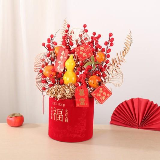 福桶摆779件2发025新款年抱宵花果抱桶乔迁新居财果红装饰布置用