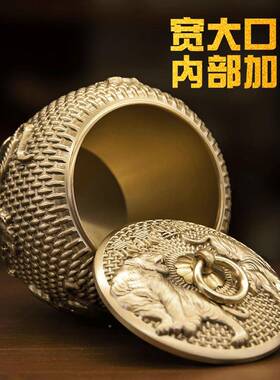 黄品铜五虎茶叶摆储蓄罐烟灰缸410家居商罐务铜器送礼茶桌茶道件