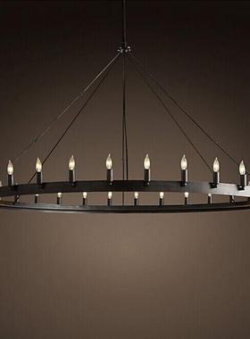 loft美工式乡烛村业复铁古的艺圆形蜡吊灯酒吧餐厅客86918厅别墅