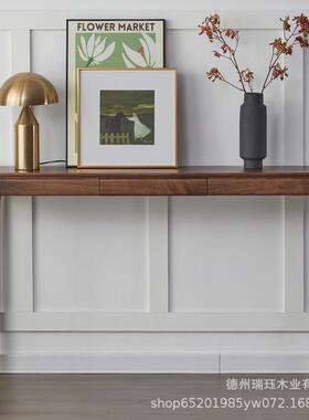 北欧黑桌胡桃木实案木关玄桌轻奢新中式UDO条供简约入户玄关台窄