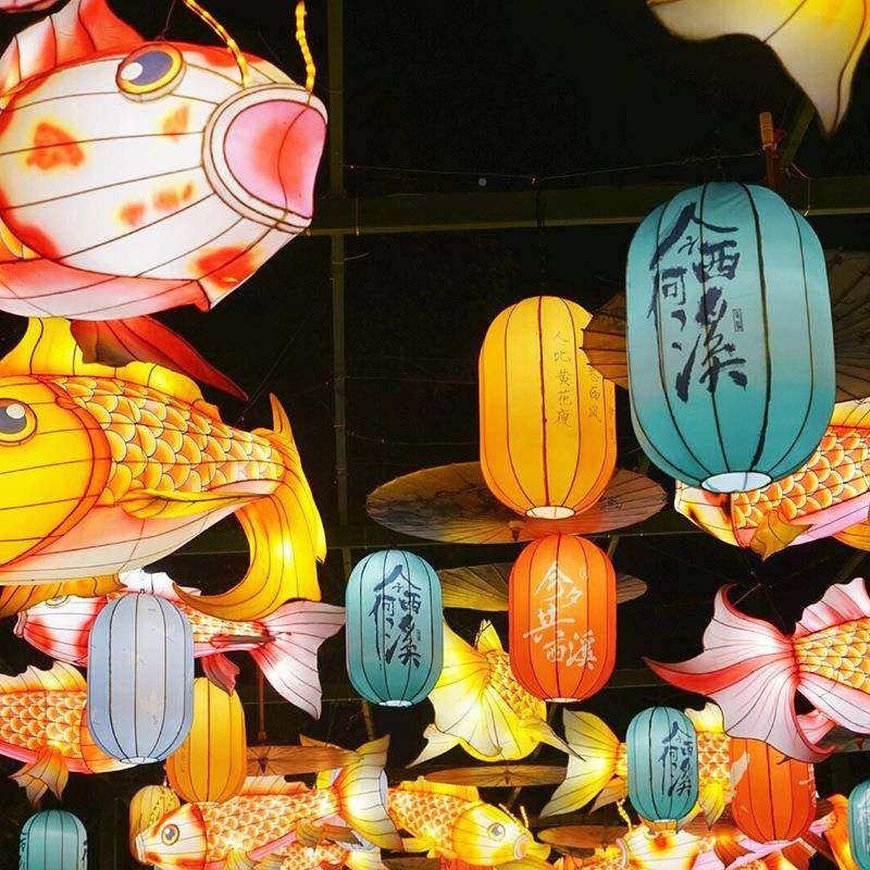 春节景步行街走廊星道灯笼装饰古风通绘画中式球圆形中区国风OKQ