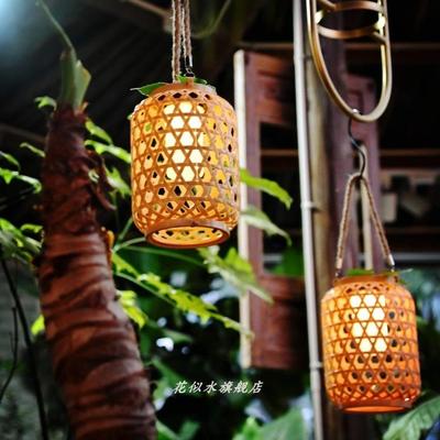 新款阳能灯笼仿竹编饰挂灯庭太院装置造景布氛围吊灯F97T5HSJ花园