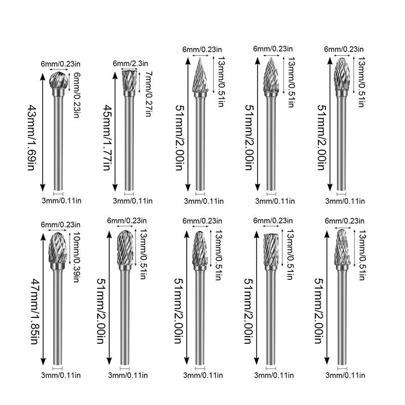 硬质合金旋锉钨钢转铣头刀3*3金属电磨头单槽双槽3磨*6套FJO装20