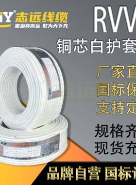 国标家用白色护套软电线RVV2芯1/1.5/2.5mm2纯铜白护套线缆