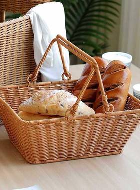 n藤手工编织购物篮式买手提水果CVC篮篮日蔬菜筐Ke仿户外野餐菜篮