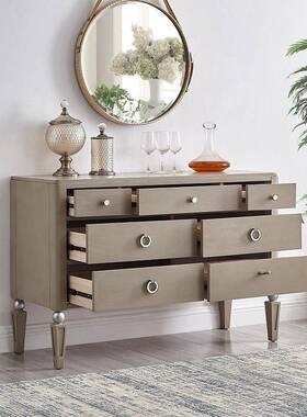 美式轻奢木七储斗柜收IQZ纳柜室物柜实北欧边柜卧客厅入户玄关