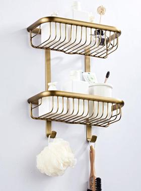 长方形欧式卫生间双壁挂式3铜0厘43941米古层代勾置物架黄铜仿色