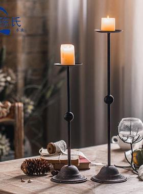 美复式古铁艺蜡烛台A1594烛光晚餐氛风围感艺术中古做旧装饰桌面