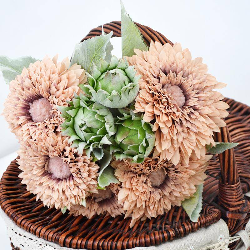 新千向日田园把束太阳花绢花装饰花卉层多品色仿真泰迪向s-003葵