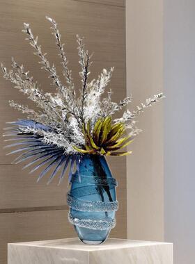 现代几蓝色真花瓶仿花摆件家卖场假花摆设茶角几居花CVK艺绿植装