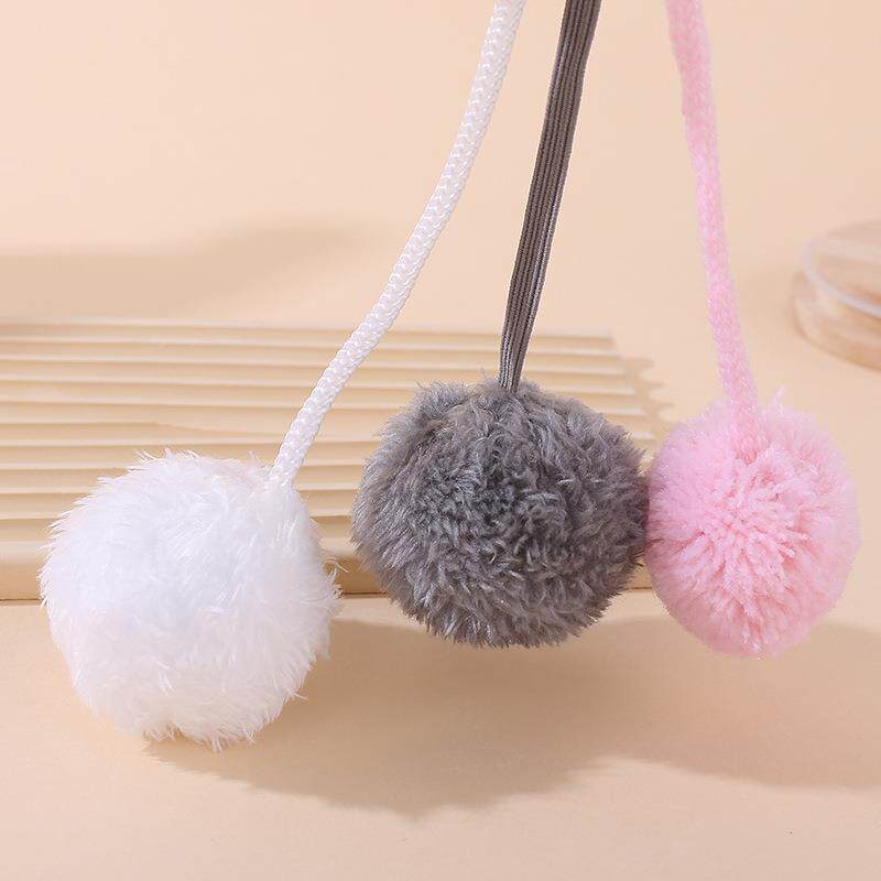 新款现货带绳毛绒球diy饰品服装配件开司米球带尾巴绳子逗猫毛球