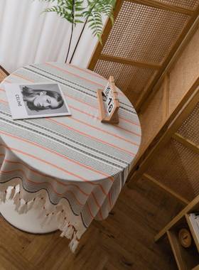 ins织北欧波手浪工流苏桌布工休闲盖巾色条纹餐58485桌布厂直供