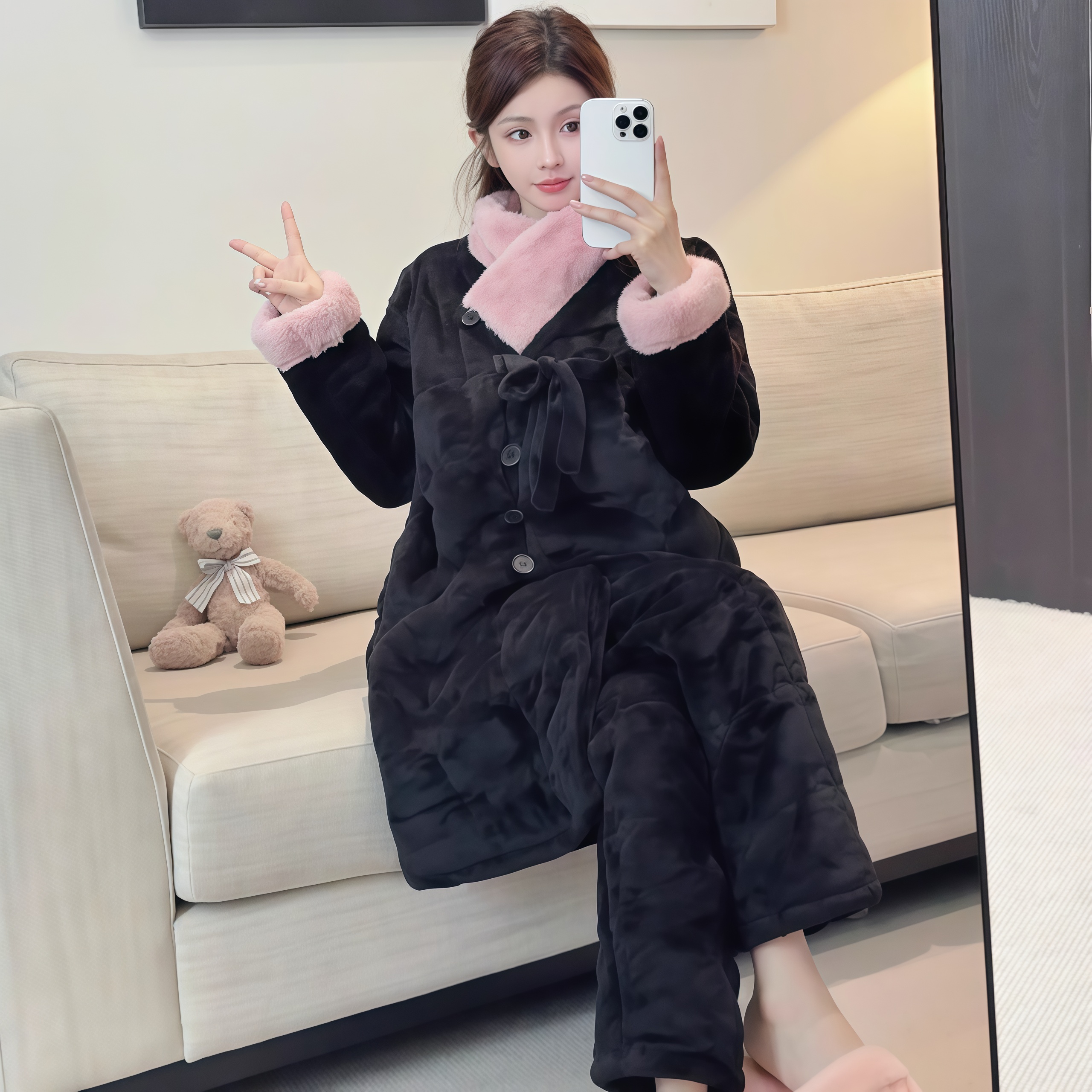 三层夹棉加绒加厚睡衣