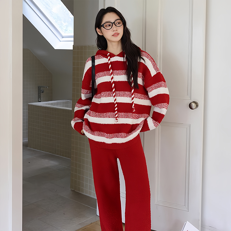 熊拾玖女半边绒睡衣圣诞套装秋冬