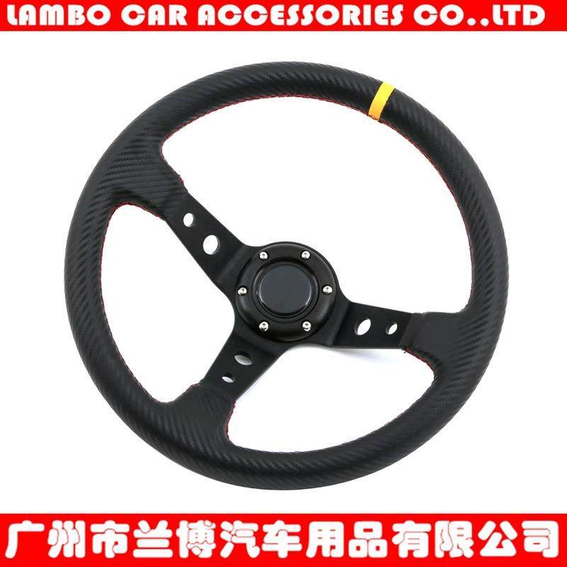 汽车改装PVC真皮OMP方向盘通用赛车14寸大凹350mm碳纤黄边方向盘