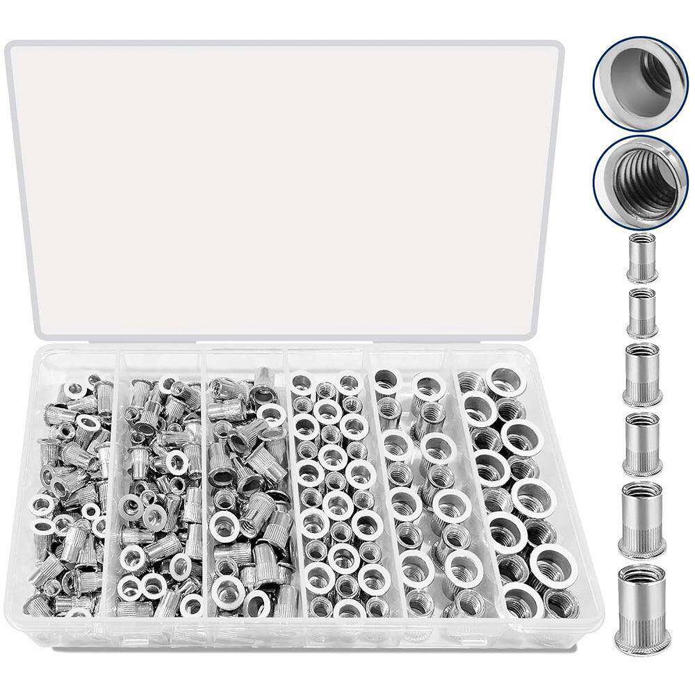 220PCS盒装6种尺寸/英制304不锈钢铆钉螺纹平头拉铆螺母