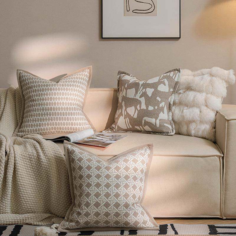 法式奶油风高级感客厅沙发靠垫抱枕现代轻奢样板间靠枕黑白系提花