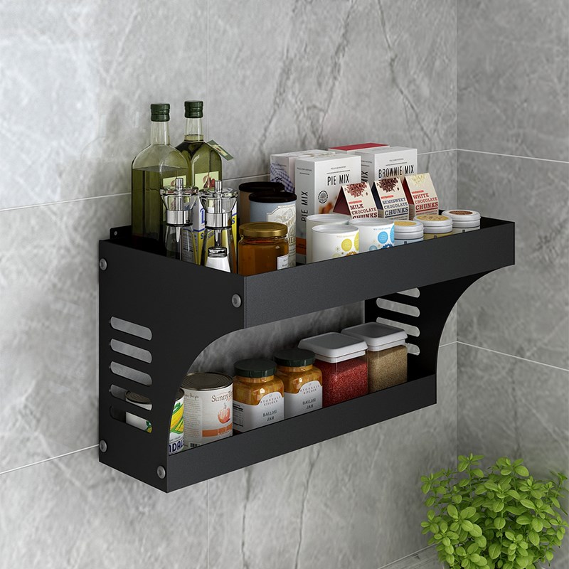 枪灰色厨房置物架墙上免打孔壁挂式调味料架浴室卫生间收纳储物架