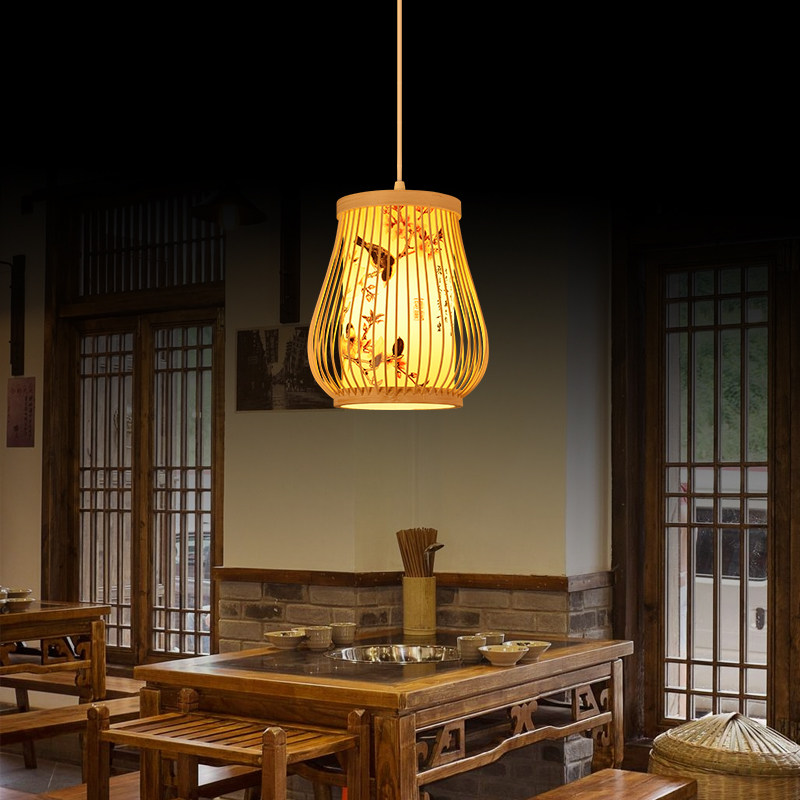 新中式竹艺吊灯禅意编织茶室包厢藤艺灯笼书房竹编包间餐厅灯具