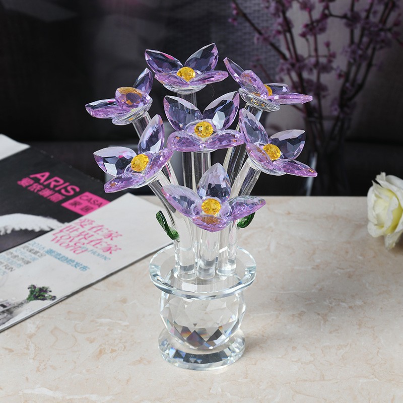 家居水晶花卉摆件玫瑰花盆闺蜜礼物客厅电视酒柜卧室化妆台装饰品