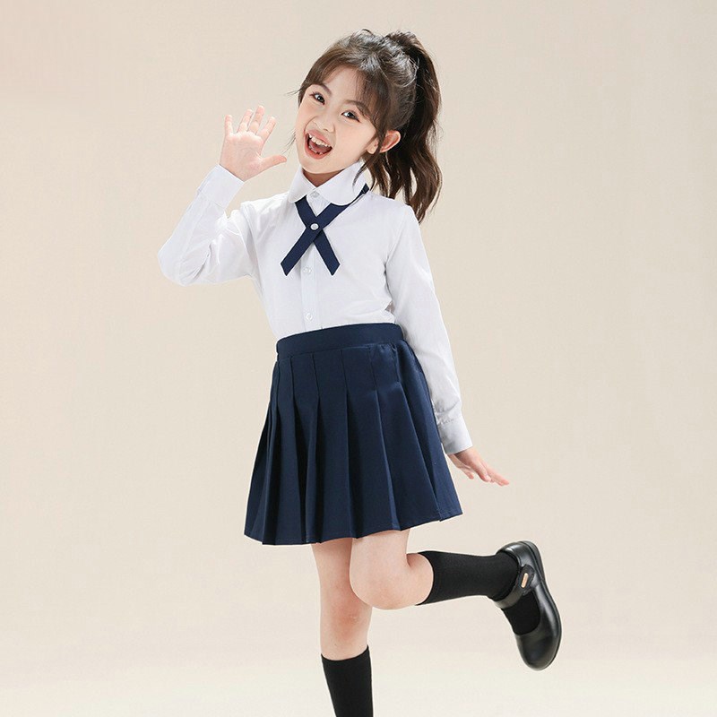春秋女童学院连衣裙中大童学生白衬衫表演出服儿童长袖百褶裙套装