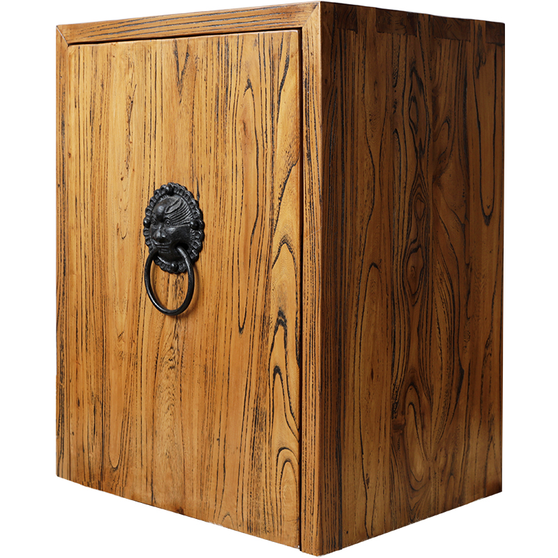 新中式榆木烧茶水柜简约实木床头家具饮水机水桶收纳餐边单门柜子