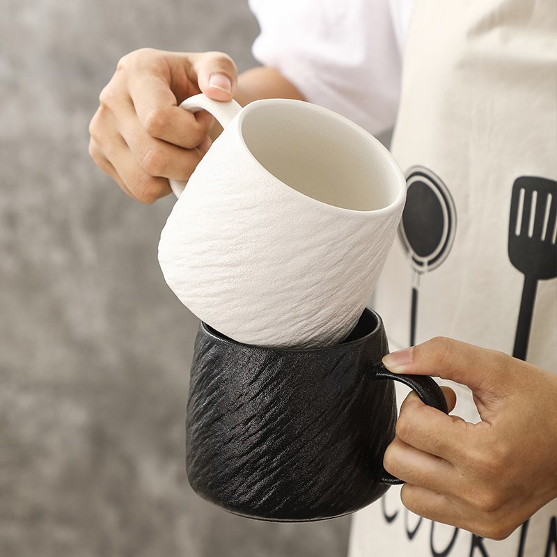 陶瓷杯子马克杯咖啡杯情侣简约北欧白色水杯岩石纹喝水杯大容量