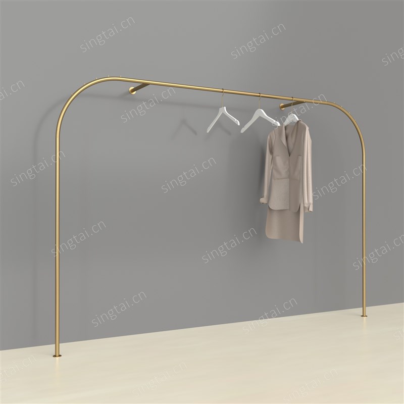 服装店靠墙架不锈钢壁挂式挂衣杆上墙侧挂架衣服落地架圆管展示架