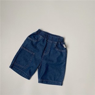 韩国童装夏季新品儿童牛仔中裤男童口袋牛仔7分裤 女宝软薄牛仔裤