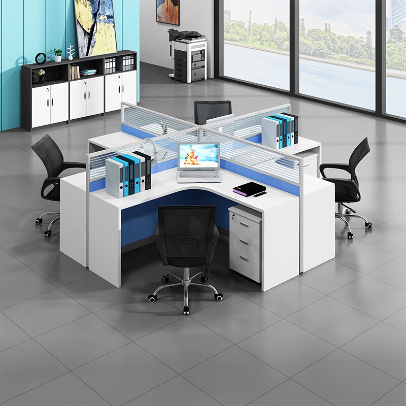 深圳L型办公桌椅卡位4人位办公卡座屏风桌隔断6人职员弧形电脑桌