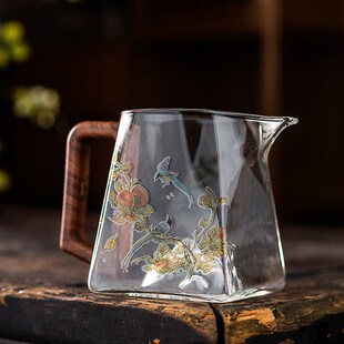 胡桃木观山公道杯带手柄耐热分茶器高档泡茶倒茶公杯茶海茶具