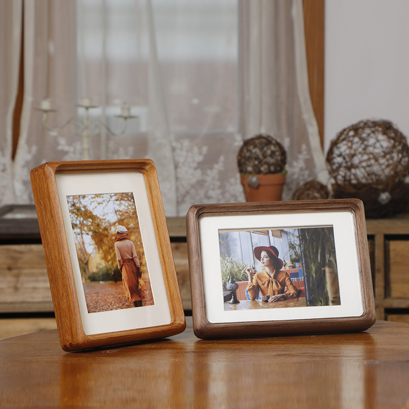 美式实木质榫卯相框圆角弧画框678寸黑胡桃照片框摆台洗照片成品