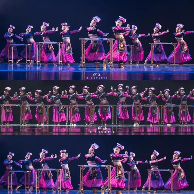 第十一届小荷风采小手绣花献给党儿童民族演出服瑶族表演服装舞台