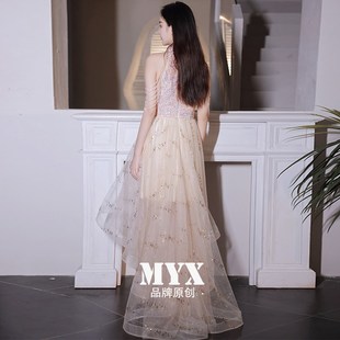 高端晚礼服2024新款宴会气质名媛前短后长款亮片高贵流苏连衣裙女