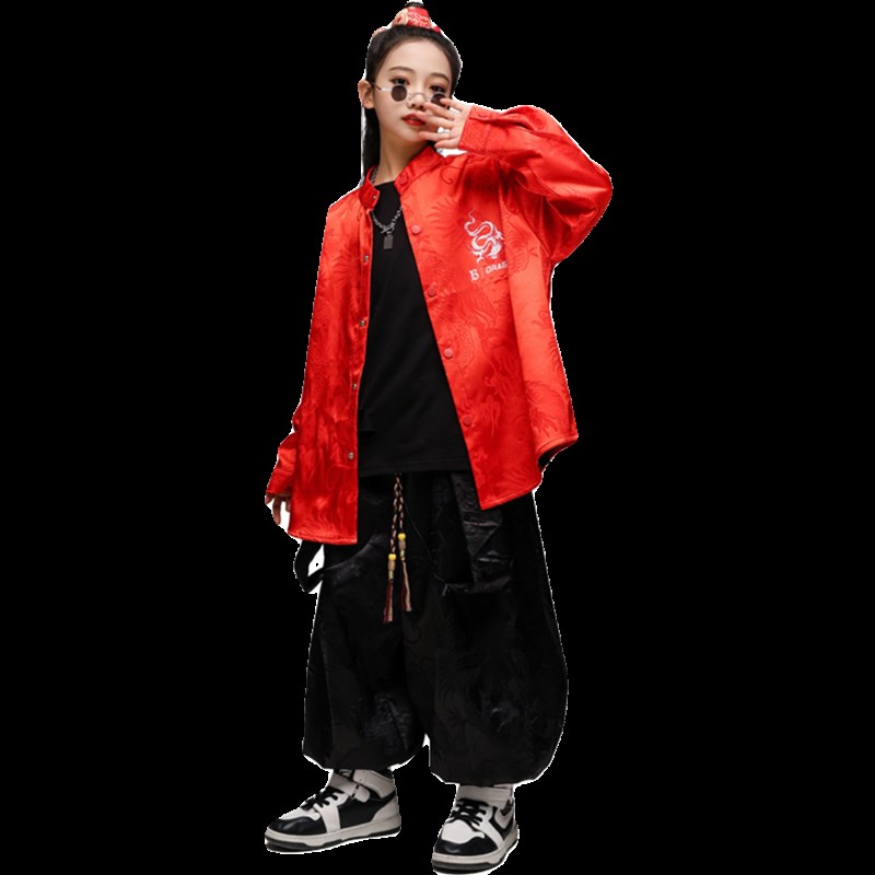 元旦儿童中国风演出服男童汉服女童国潮街舞表演服古风武术走秀酷
