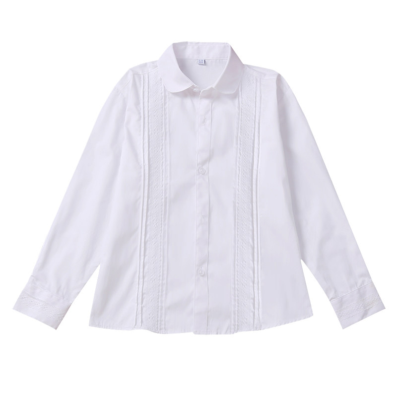 女童纯棉白衬衫学生校服秋冬长袖衬衫2020春装蕾丝衬衫学校表演衫