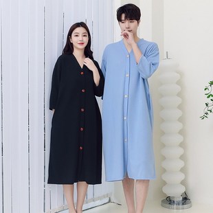 男女通用纽扣浴袍透气春夏薄款宽松休闲家居服睡觉穿的睡衣连衣裙