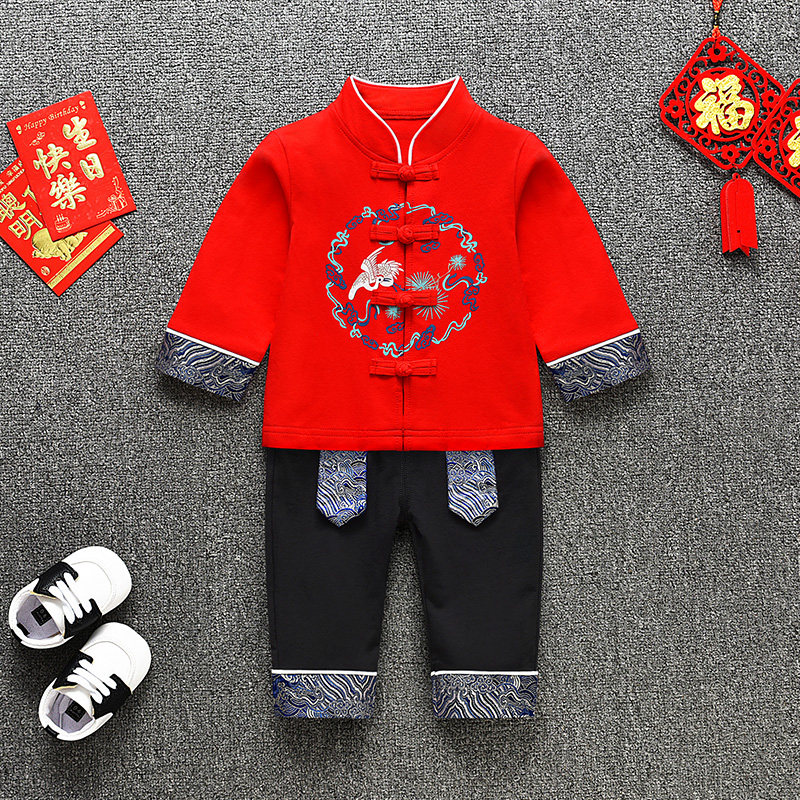 男宝宝一周岁宴婴儿男童冠衣服中式唐装男孩礼服套装秋冬天过年服
