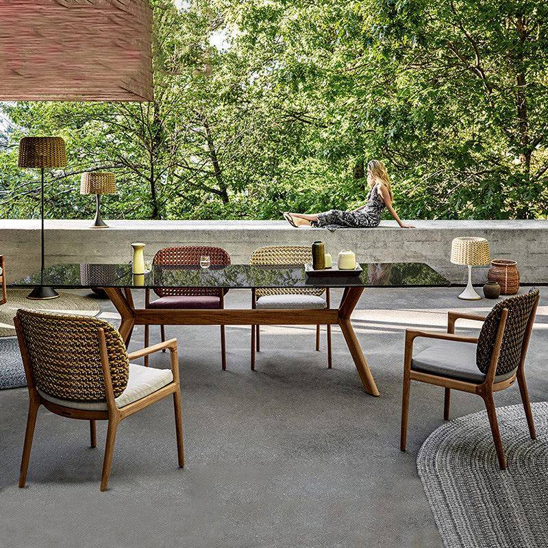 户外桌椅露台设计师阳光房藤编实木餐椅庭院别墅室外藤椅柚木家具