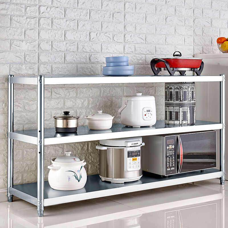 不锈钢置物架3层厨房货架子架锅物架微波炉烤箱储架收纳多层落地