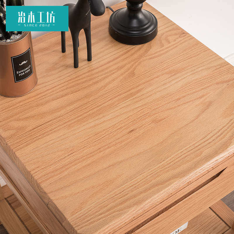 治木工坊全实木小橡木原木色简约北欧抽屉沙发边几带方客厅茶几几
