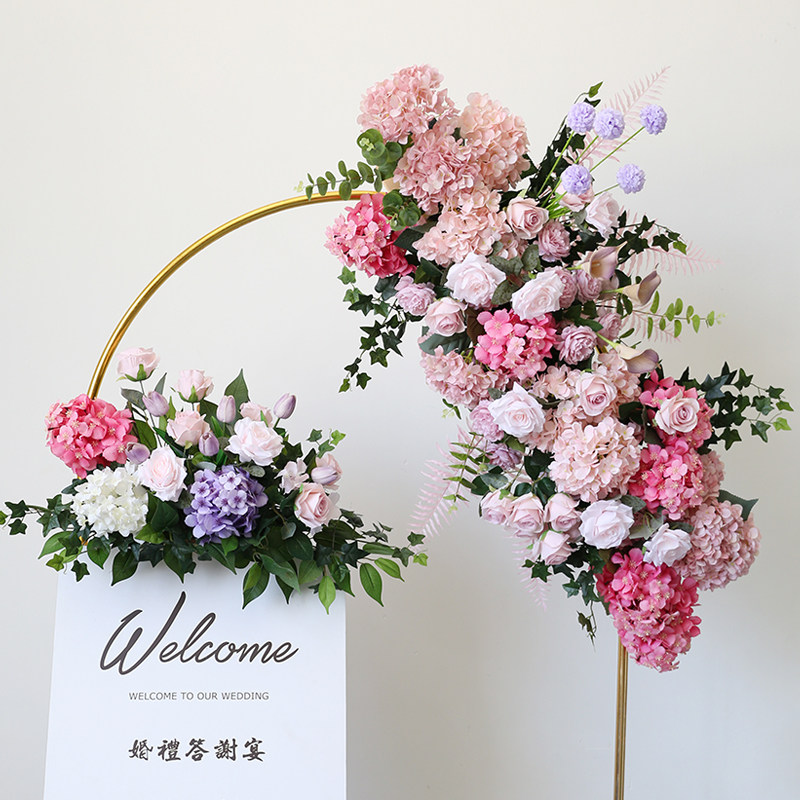 粉色迎宾花艺结婚活动拍照花架花卉拱门壁挂花排牌仿真花艺水牌花