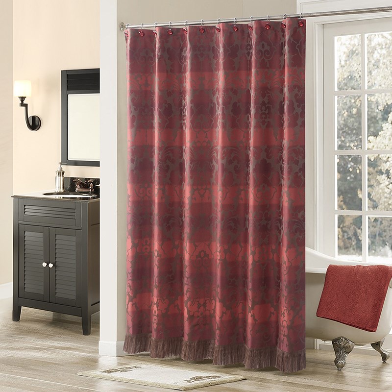 2024欧式特加厚涤纶色织提花防水防霉浴帘浴室帘遮光隔断帘送挂钩