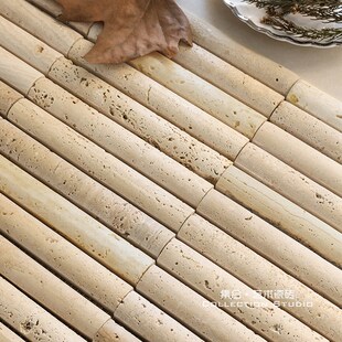 天然洞石莱姆石长条凹凸马赛克瓷砖卫生间工装 吧台弧形背景墙砖