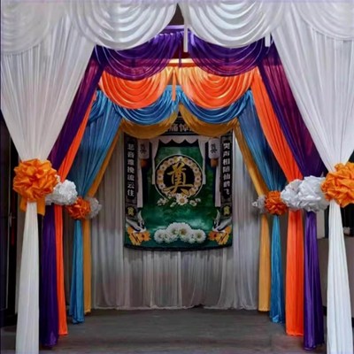 白事灵堂幕布丧事布置黑白葬礼背景墙灵棚装饰殡仪馆孝堂布幔用品